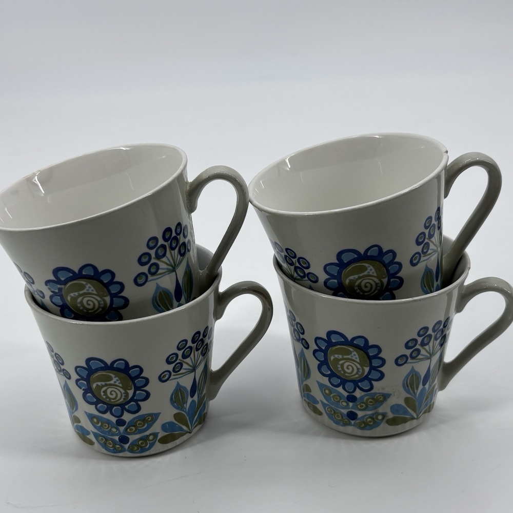 Vintage Figgio Flint Norway Viking Turi Mugs Set of 4 Floral Retro Rare‎ Retired